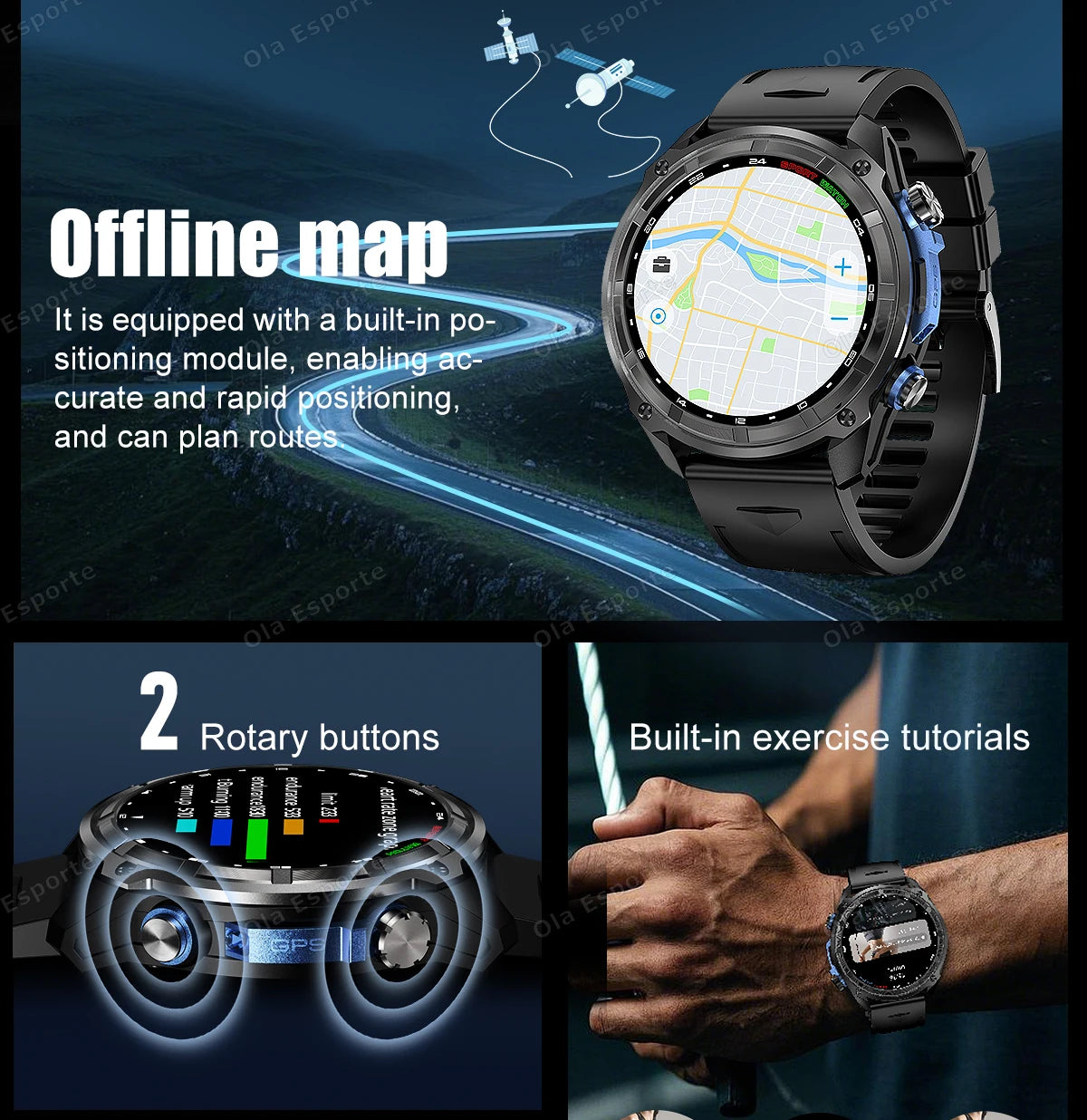 GPS Smartwatch for Men, 1.43" AMOLED, 3ATM Waterproof, 4GB Offline Map