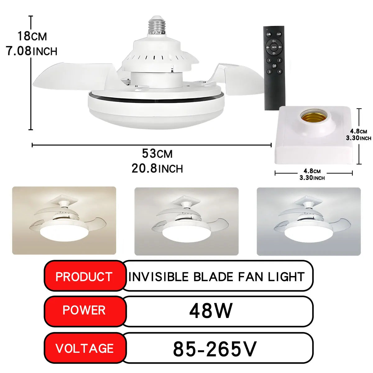 30W LED Ceiling Fan Light, E27, Dimmable with Remote