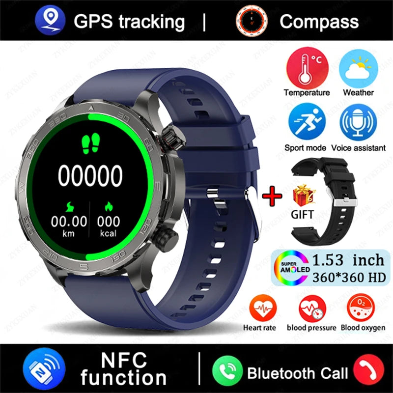 2025 Bluetooth Call Smartwatch for Men, AMOLED HD, NFC, GPS, IP68
