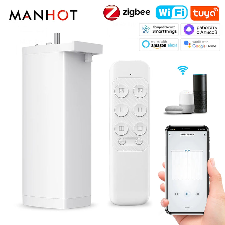 Tuya Smart Zigbee/WiFi Curtain Motor, 155mm Silent Electric Shutter