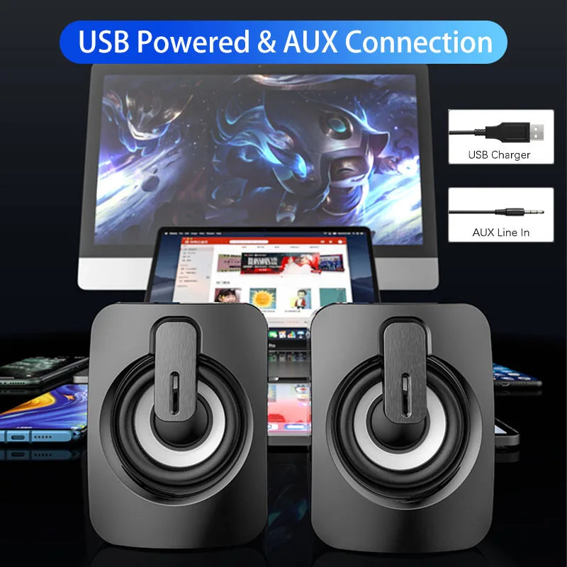 USB Wired PC Speakers with HIFI Stereo and LED Light