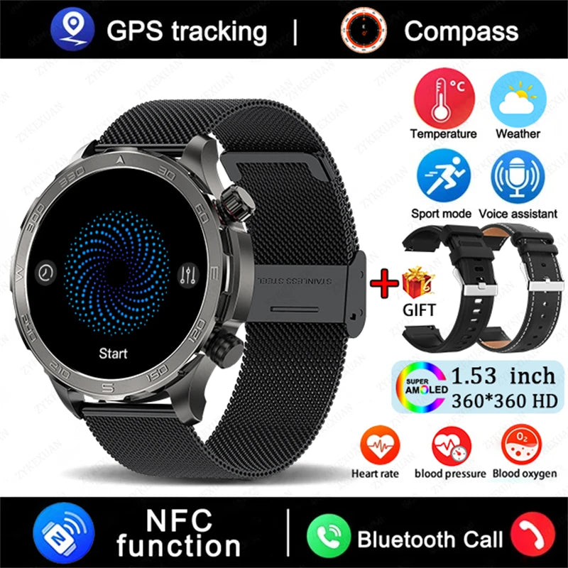 2025 Bluetooth Call Smartwatch for Men, AMOLED HD, NFC, GPS, IP68