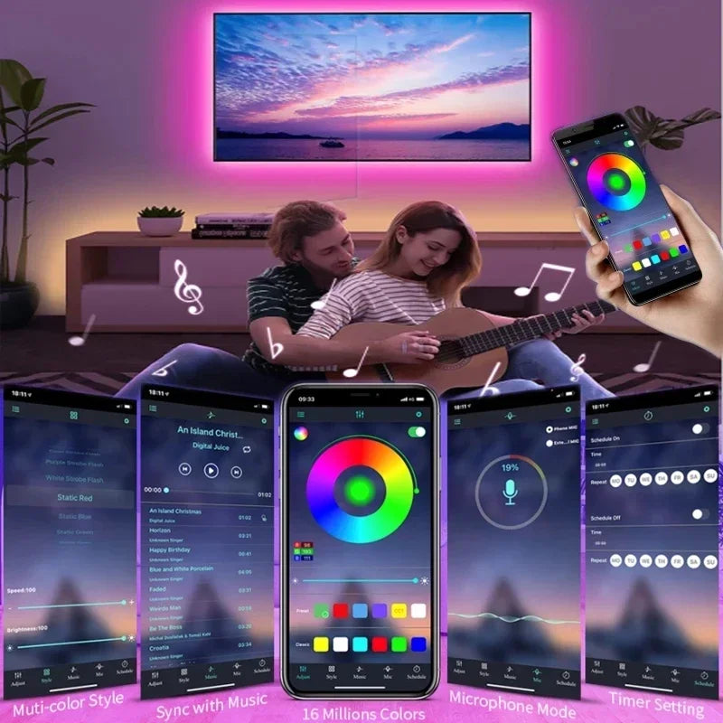 Smart 5050 RGB LED Strip Light, USB 5V, Bluetooth APP, Remote