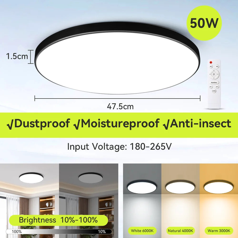 Smart LED Ceiling Light, Dimmable, 3 Colors, with Remote