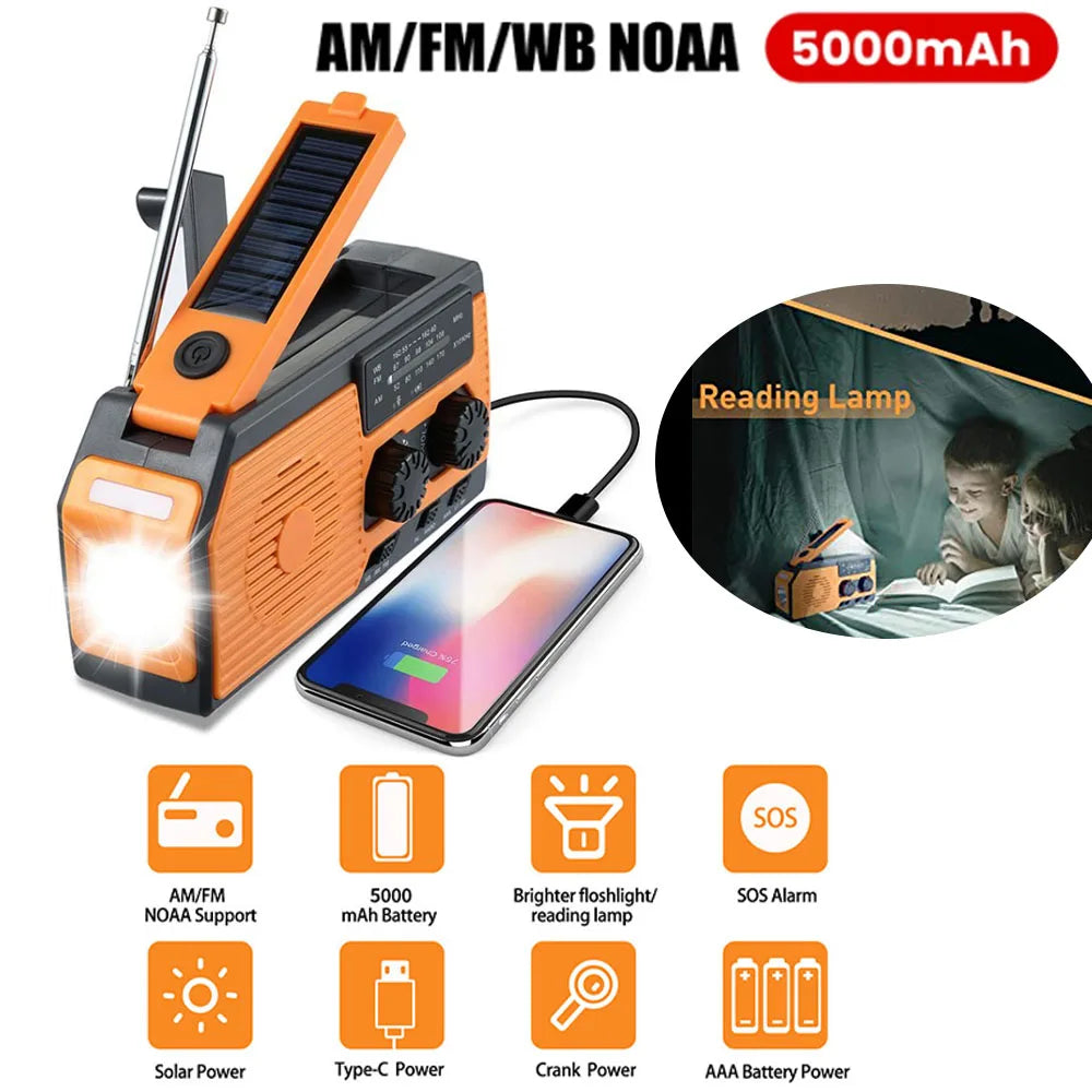 LOTOTG Portable Solar Emergency Radio, Hand Crank, AM/FM, Power Bank
