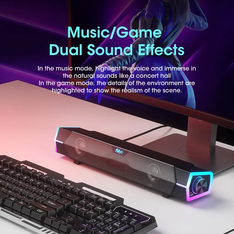 4D Bluetooth 5.0 Computer Soundbar with Stereo Subwoofer