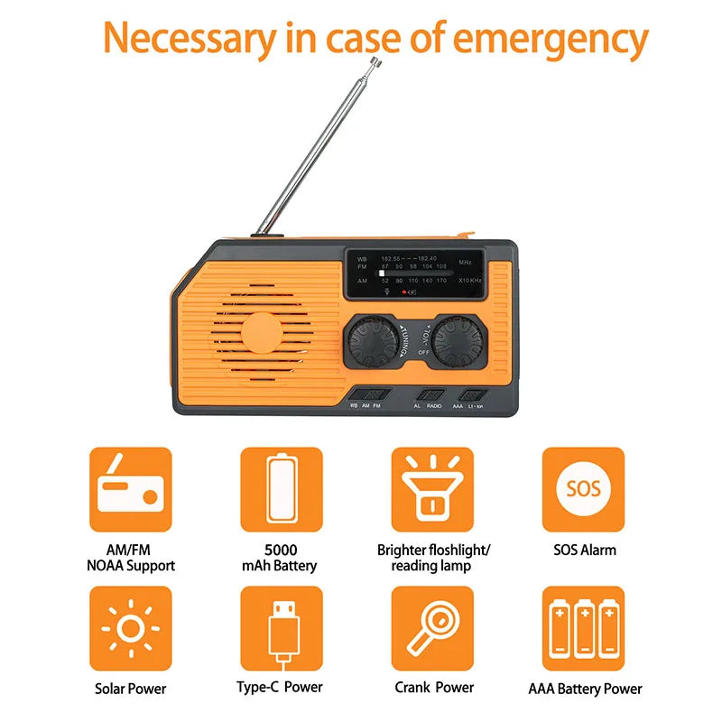 LOTOTG Portable Solar Emergency Radio, Hand Crank, AM/FM, Power Bank
