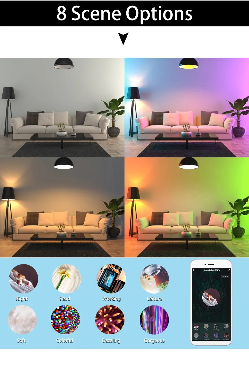 Tuya Smart WiFi LED Bulb, E27, 10W/15W/20W, RGB, APP & Voice Control