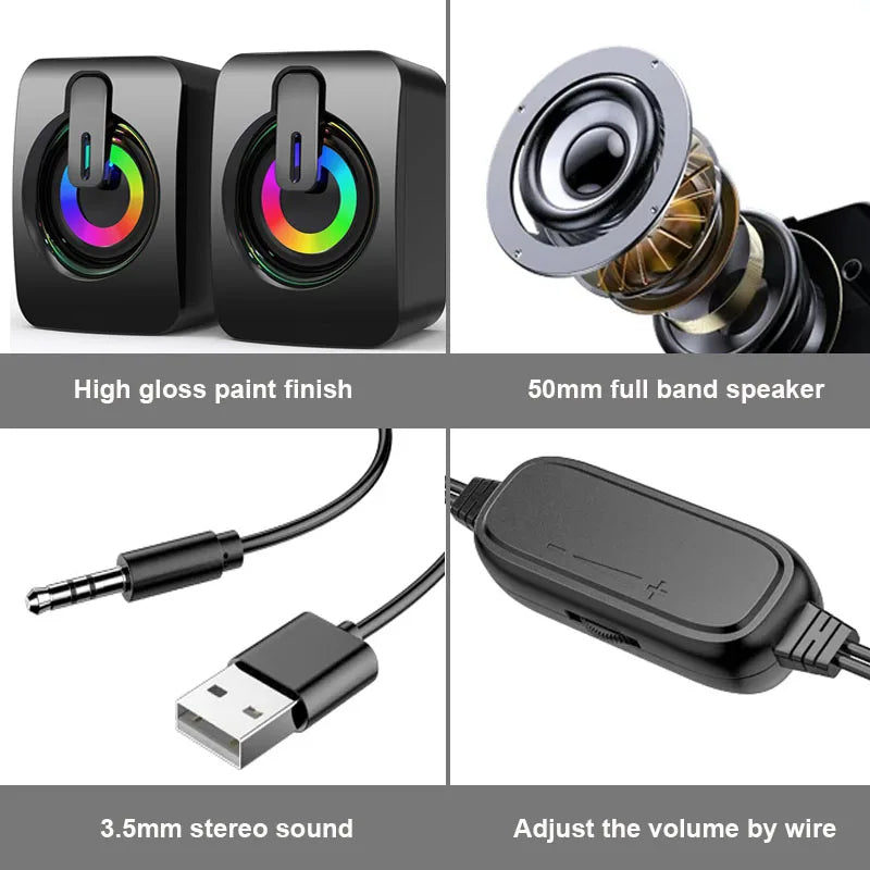 USB Wired PC Speakers with HIFI Stereo and LED Light