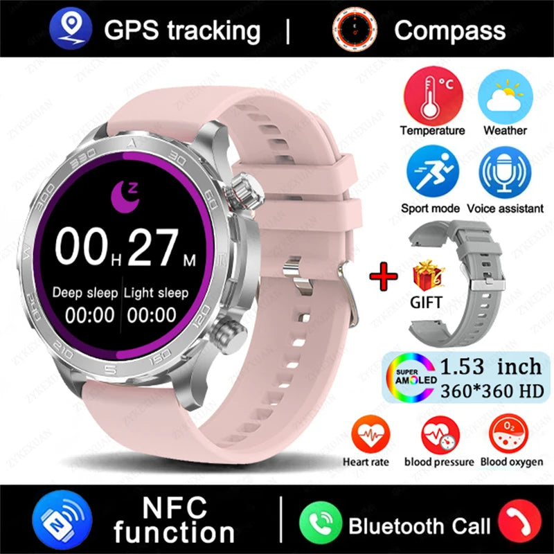 2025 Bluetooth Call Smartwatch for Men, AMOLED HD, NFC, GPS, IP68