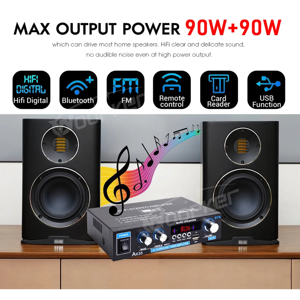 Woopker AK Series Digital Amplifier, Bluetooth, 2-Channel HiFi, FM/USB