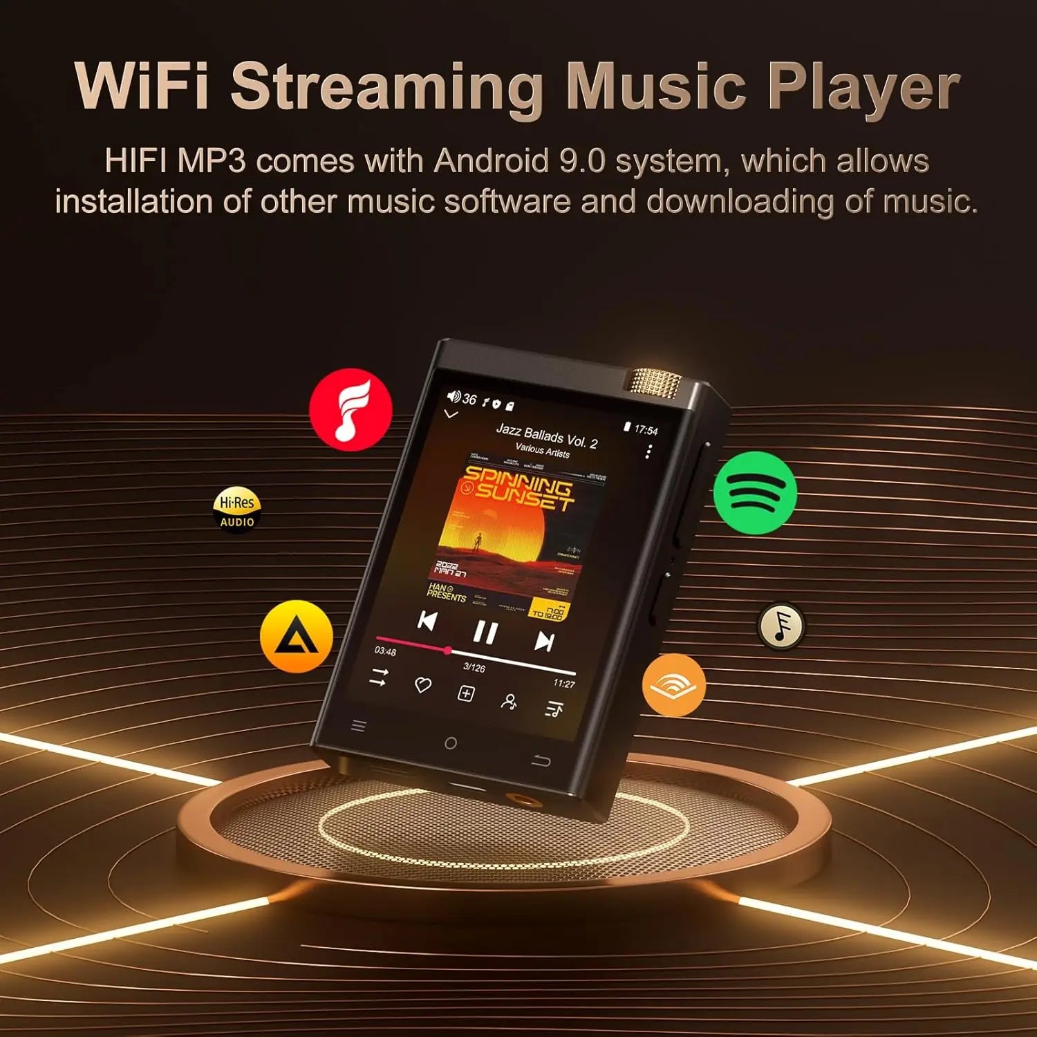 Oilsky Hi-Fi MP3 Player, Bluetooth/WiFi, Lossless DSD, 64GB Expandable