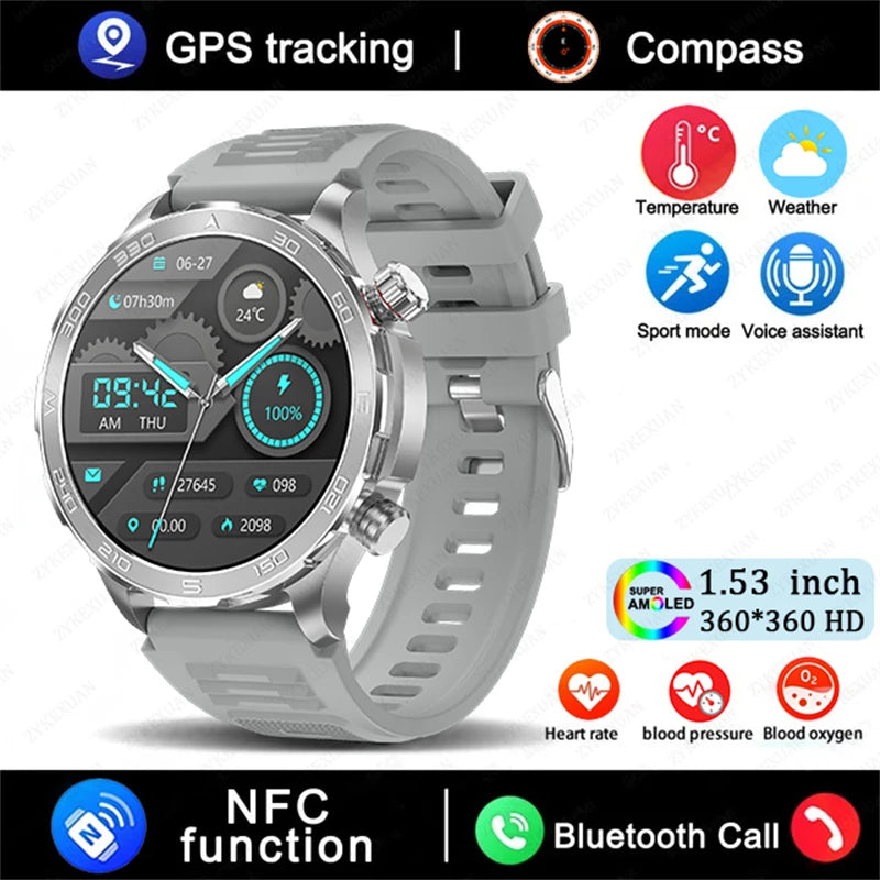 2025 Bluetooth Call Smartwatch for Men, AMOLED HD, NFC, GPS, IP68