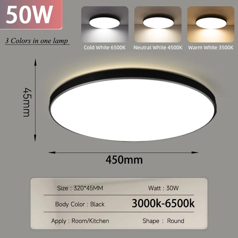 Smart LED Ceiling Light, Dimmable, 3 Colors, with Remote