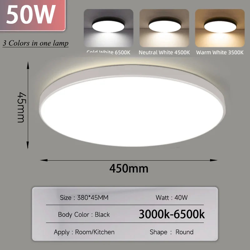 Smart LED Ceiling Light, Dimmable, 3 Colors, with Remote