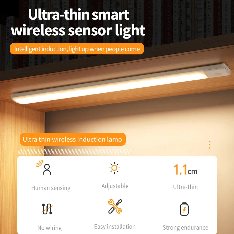 Motion Sensor LED Night Light, USB Rechargeable, Wireless Cabinet Lamp