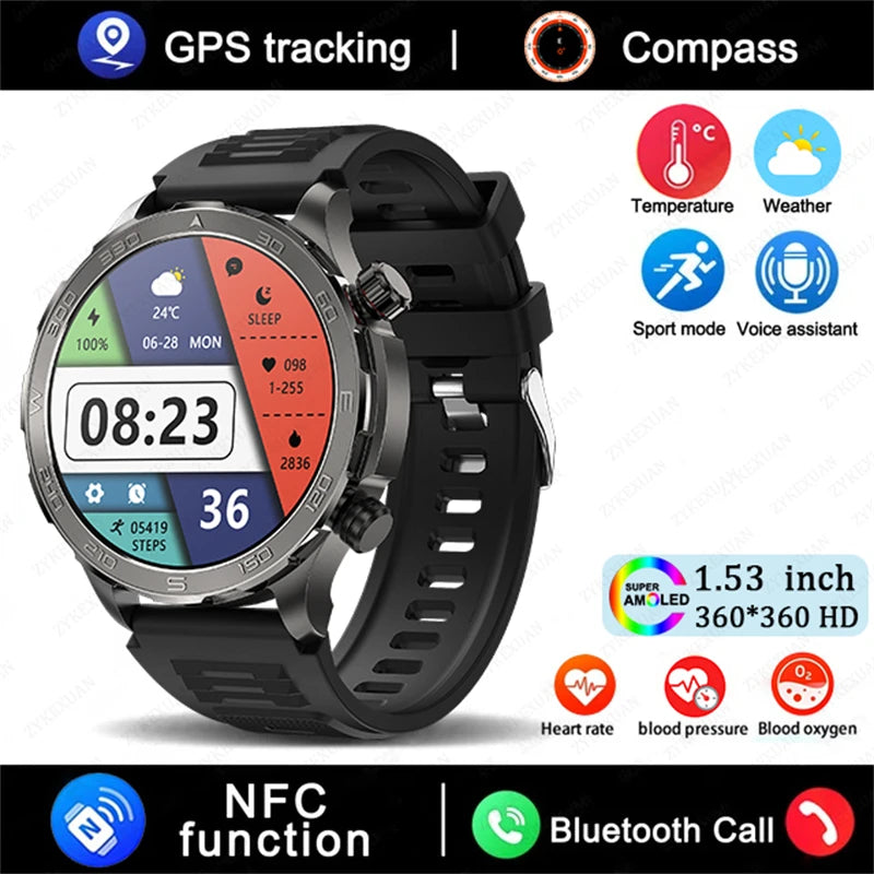 2025 Bluetooth Call Smartwatch for Men, AMOLED HD, NFC, GPS, IP68