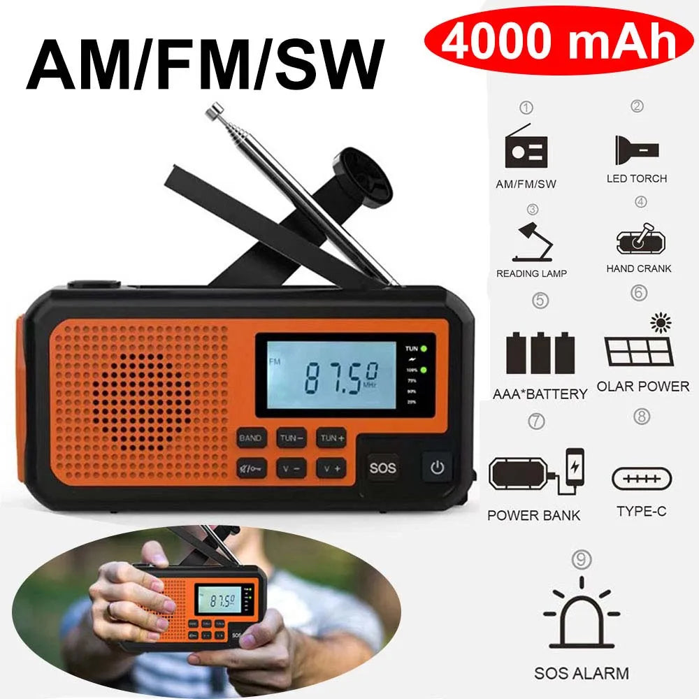 LOTOTG Portable Solar Emergency Radio, Hand Crank, AM/FM, Power Bank