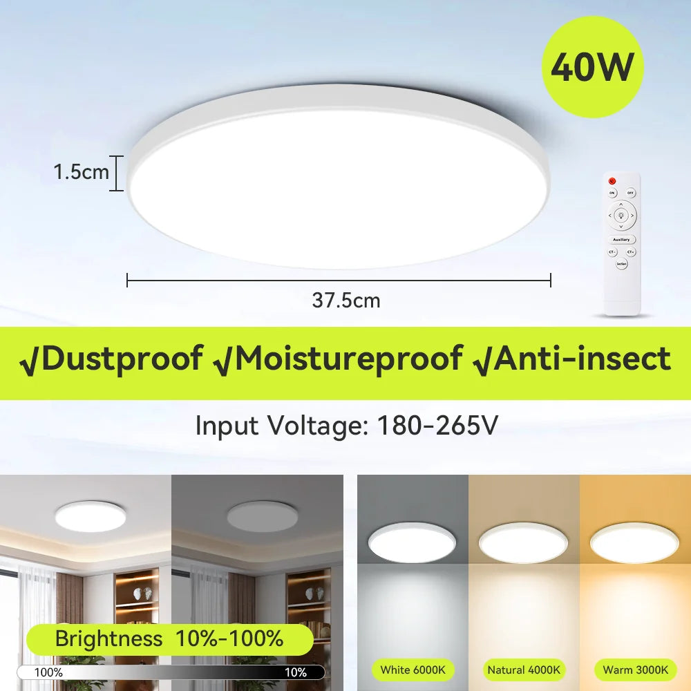 Smart LED Ceiling Light, Dimmable, 3 Colors, with Remote