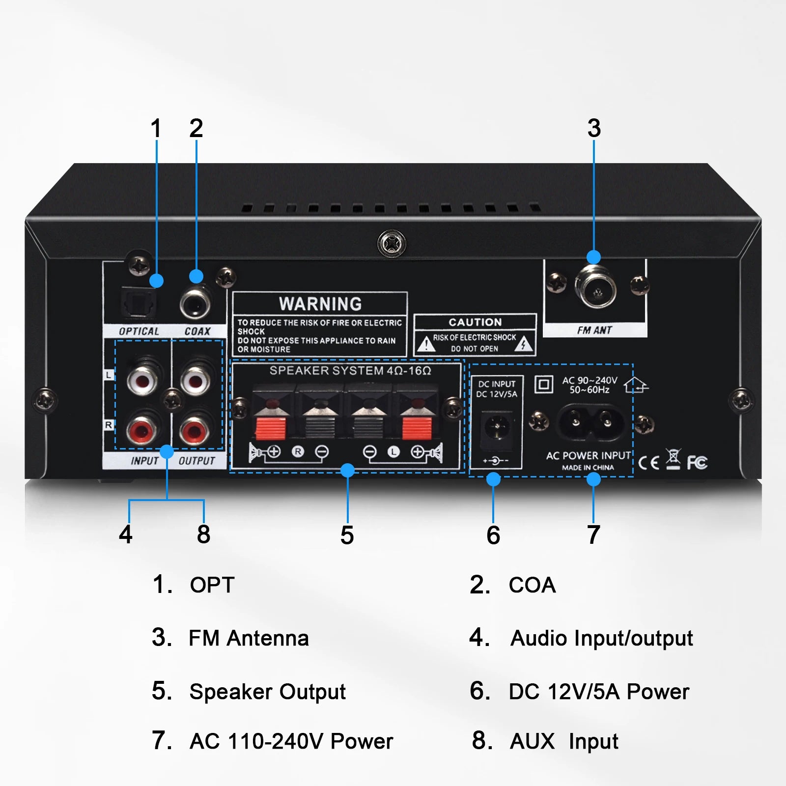 Woopker AK Series Digital Amplifier, Bluetooth, 2-Channel HiFi, FM/USB
