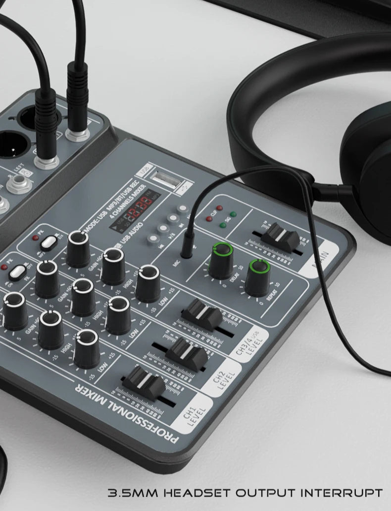 4-Channel USB Audio Mixer, Bluetooth, 48V Phantom Power
