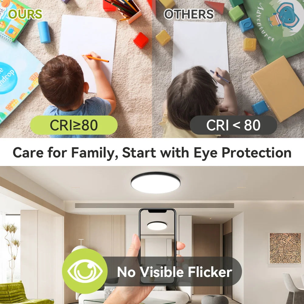 Smart LED Ceiling Light, Dimmable, 3 Colors, with Remote