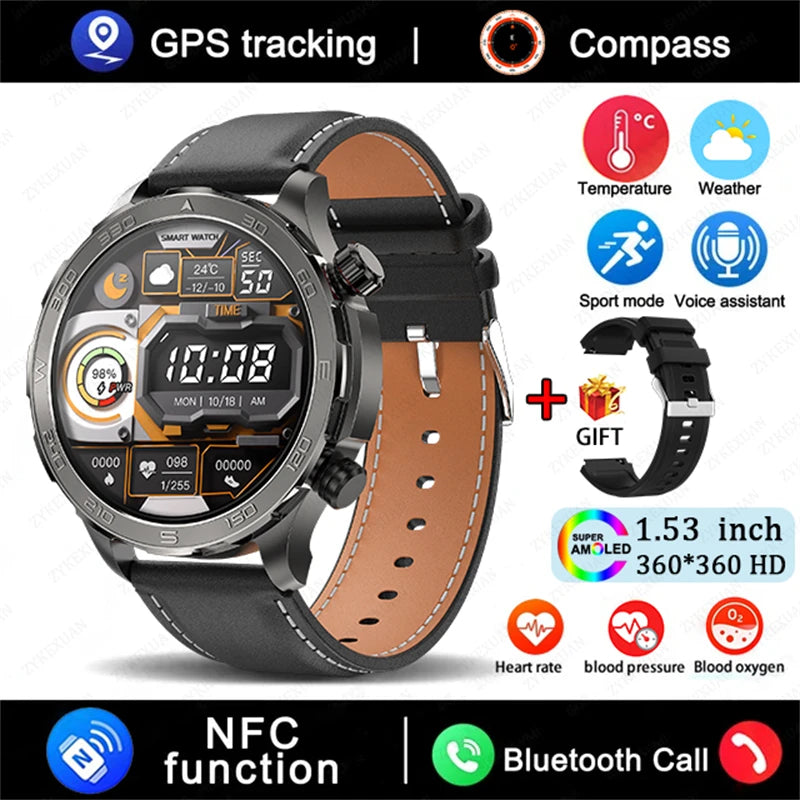 2025 Bluetooth Call Smartwatch for Men, AMOLED HD, NFC, GPS, IP68