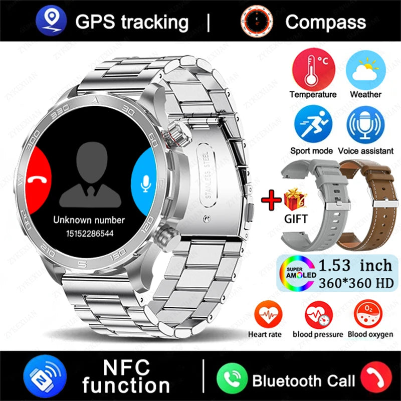 2025 Bluetooth Call Smartwatch for Men, AMOLED HD, NFC, GPS, IP68