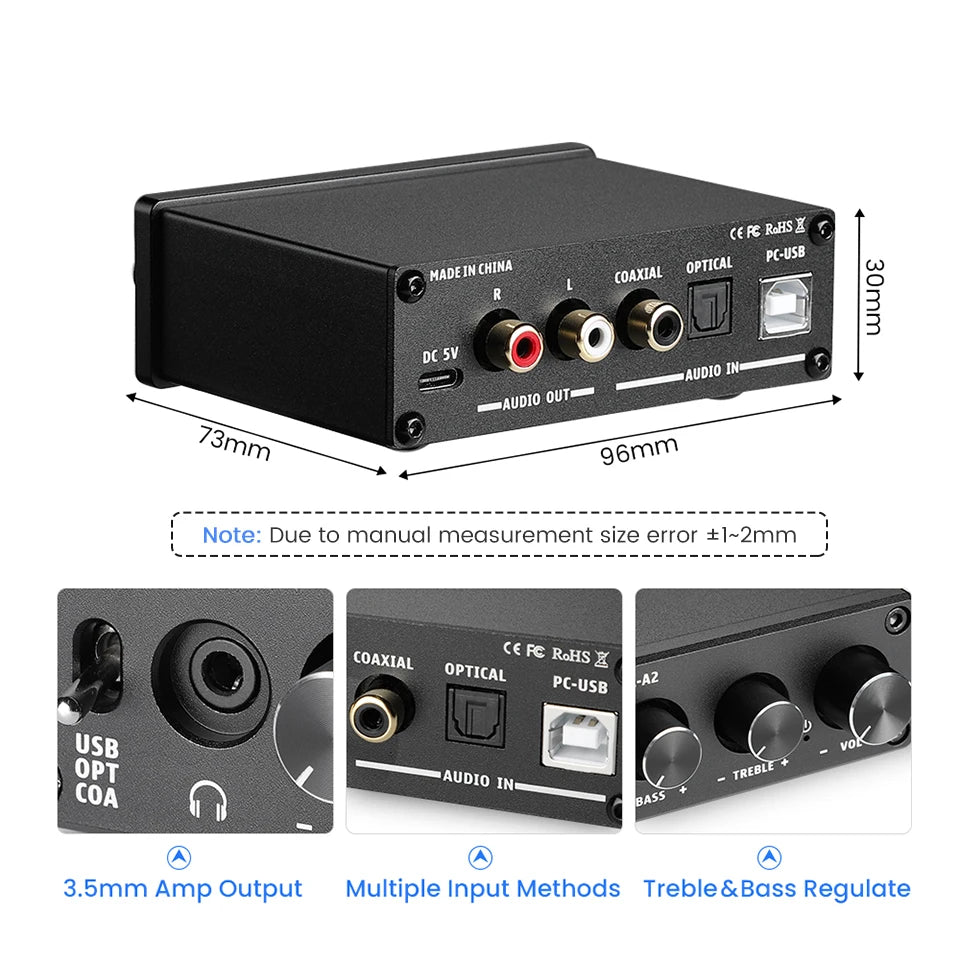 AIYIMA DAC-A2 HiFi USB DAC & Headphone Amplifier, Optical/Coaxial Output