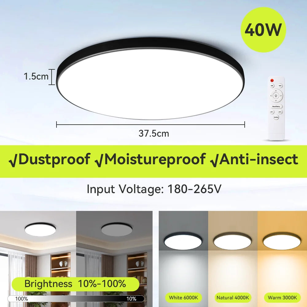 Smart LED Ceiling Light, Dimmable, 3 Colors, with Remote