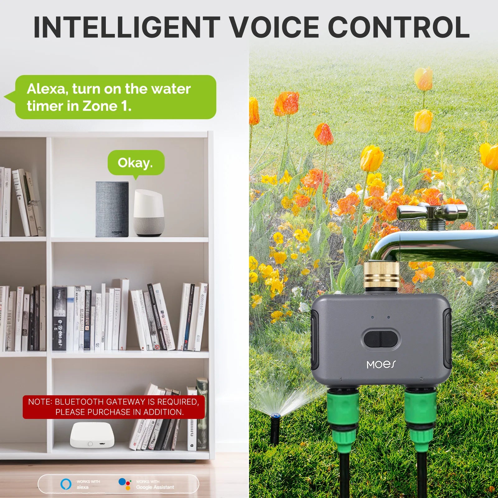 MOES Bluetooth Smart Garden Water Timer, 2-Way, Programmable