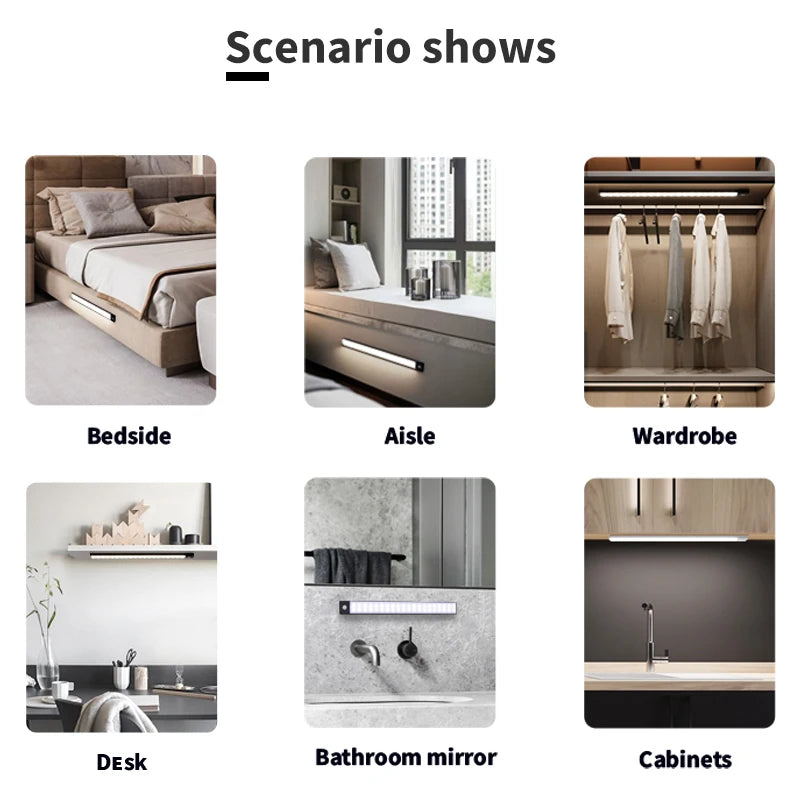 Motion Sensor LED Night Light, USB Rechargeable, Wireless Cabinet Lamp