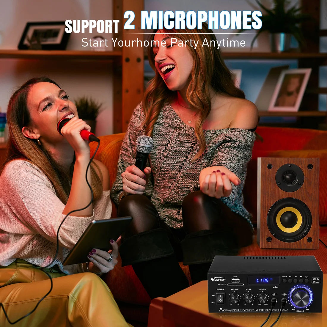 Woopker AK Series Digital Amplifier, Bluetooth, 2-Channel HiFi, FM/USB