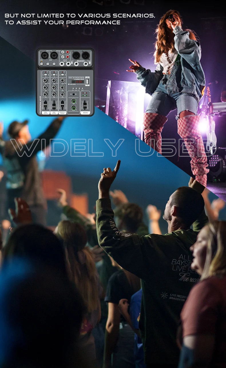 4-Channel USB Audio Mixer, Bluetooth, 48V Phantom Power