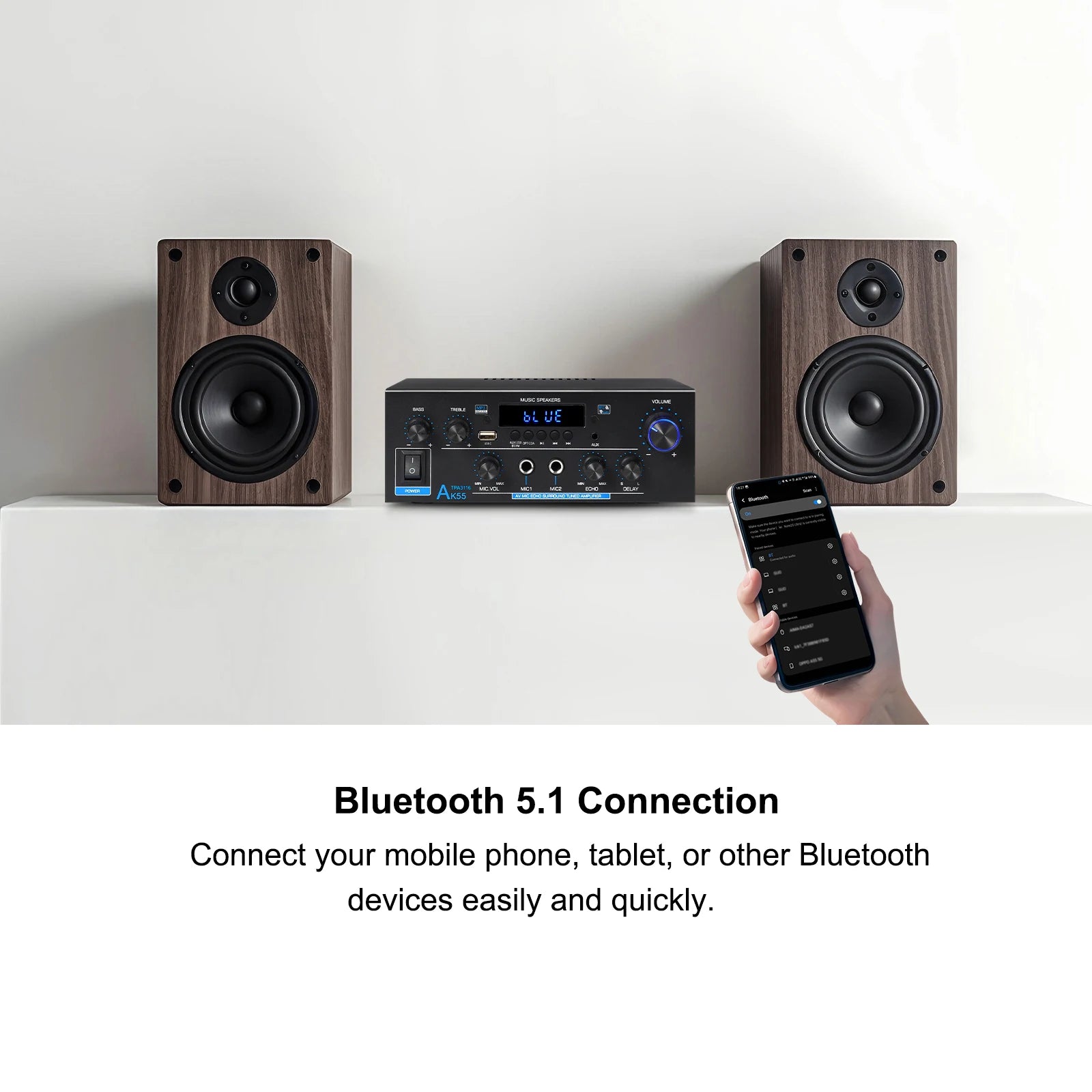 Woopker AK Series Digital Amplifier, Bluetooth, 2-Channel HiFi, FM/USB