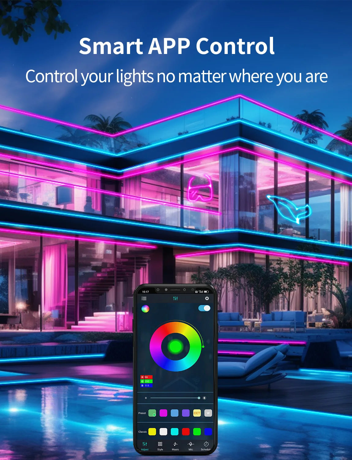 Smart RGB LED Strip Lights, SMD 5050, APP & Remote Control