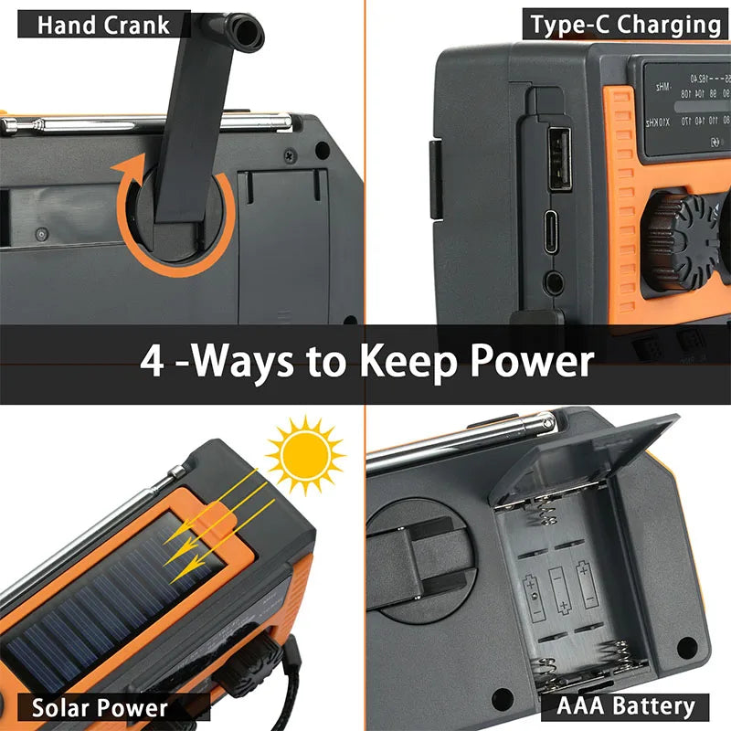 LOTOTG Portable Solar Emergency Radio, Hand Crank, AM/FM, Power Bank