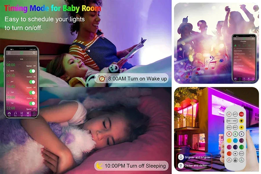 Smart 5050 RGB LED Strip Light, USB 5V, Bluetooth APP, Remote