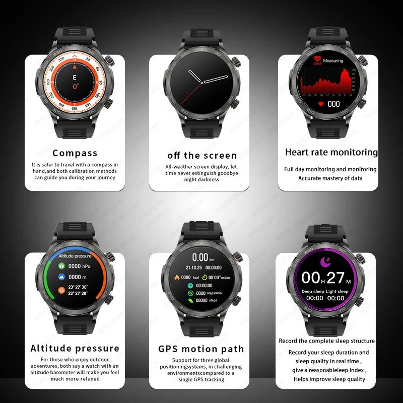 2025 Bluetooth Call Smartwatch for Men, AMOLED HD, NFC, GPS, IP68