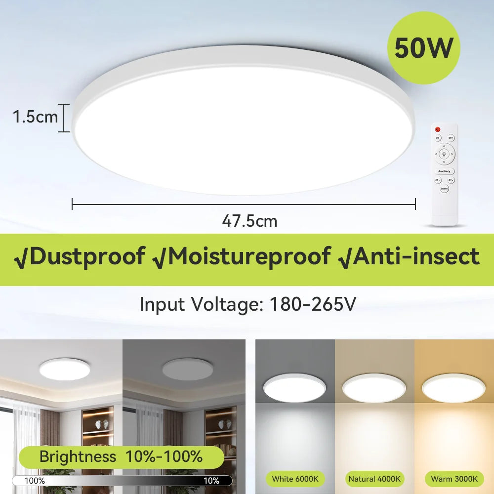 Smart LED Ceiling Light, Dimmable, 3 Colors, with Remote