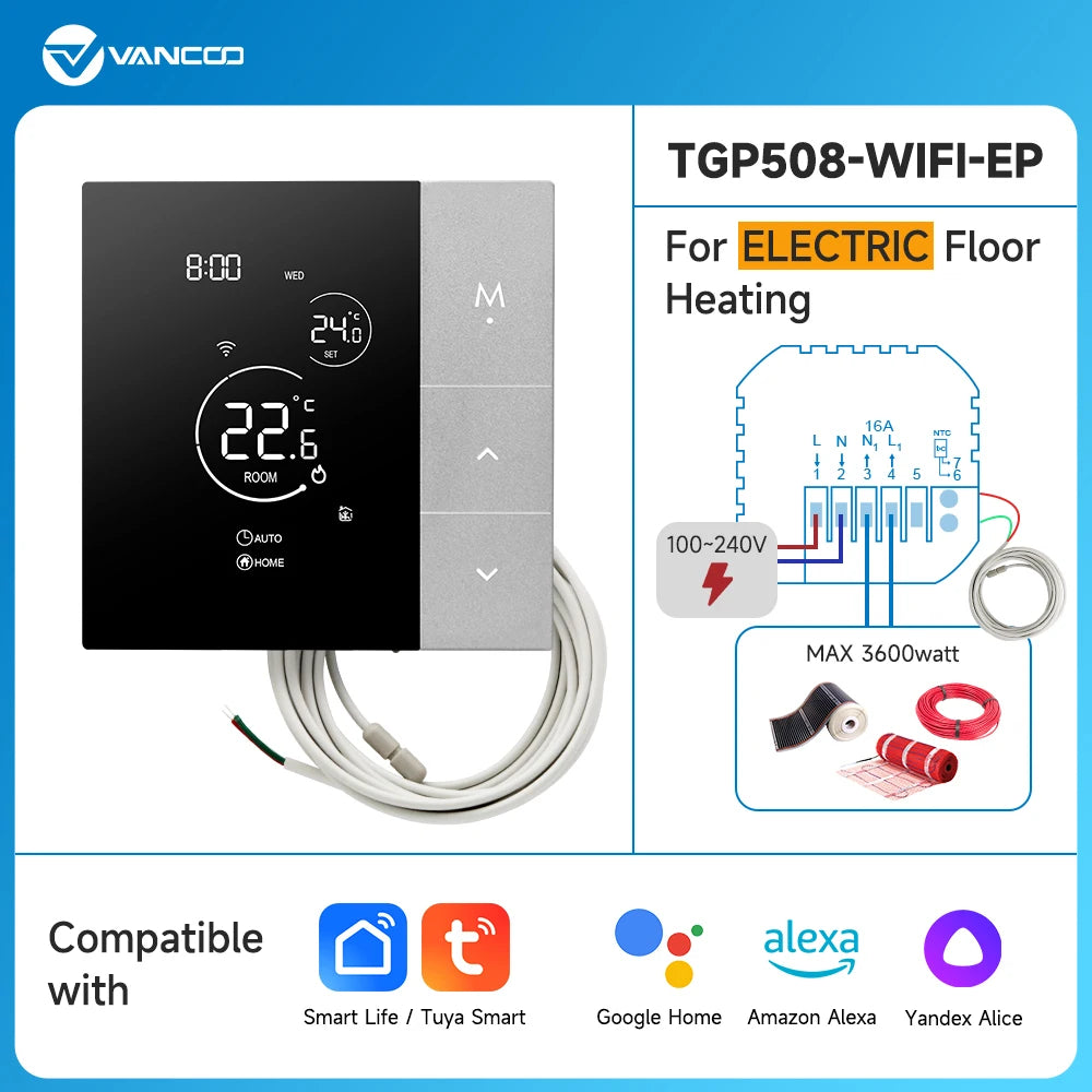WiFi Smart Thermostat, Tuya, for Boiler/Electric/Underfloor Heating