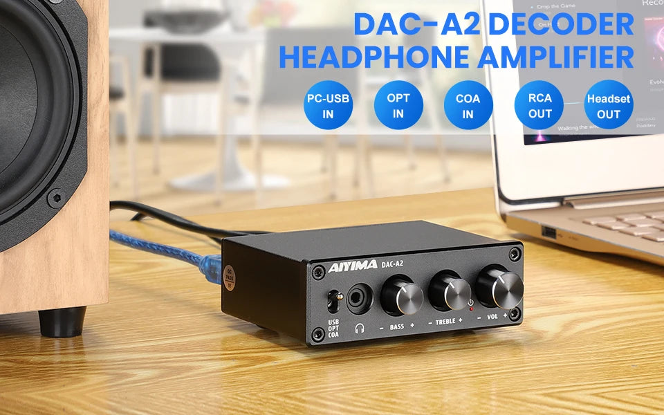 AIYIMA DAC-A2 HiFi USB DAC & Headphone Amplifier, Optical/Coaxial Output