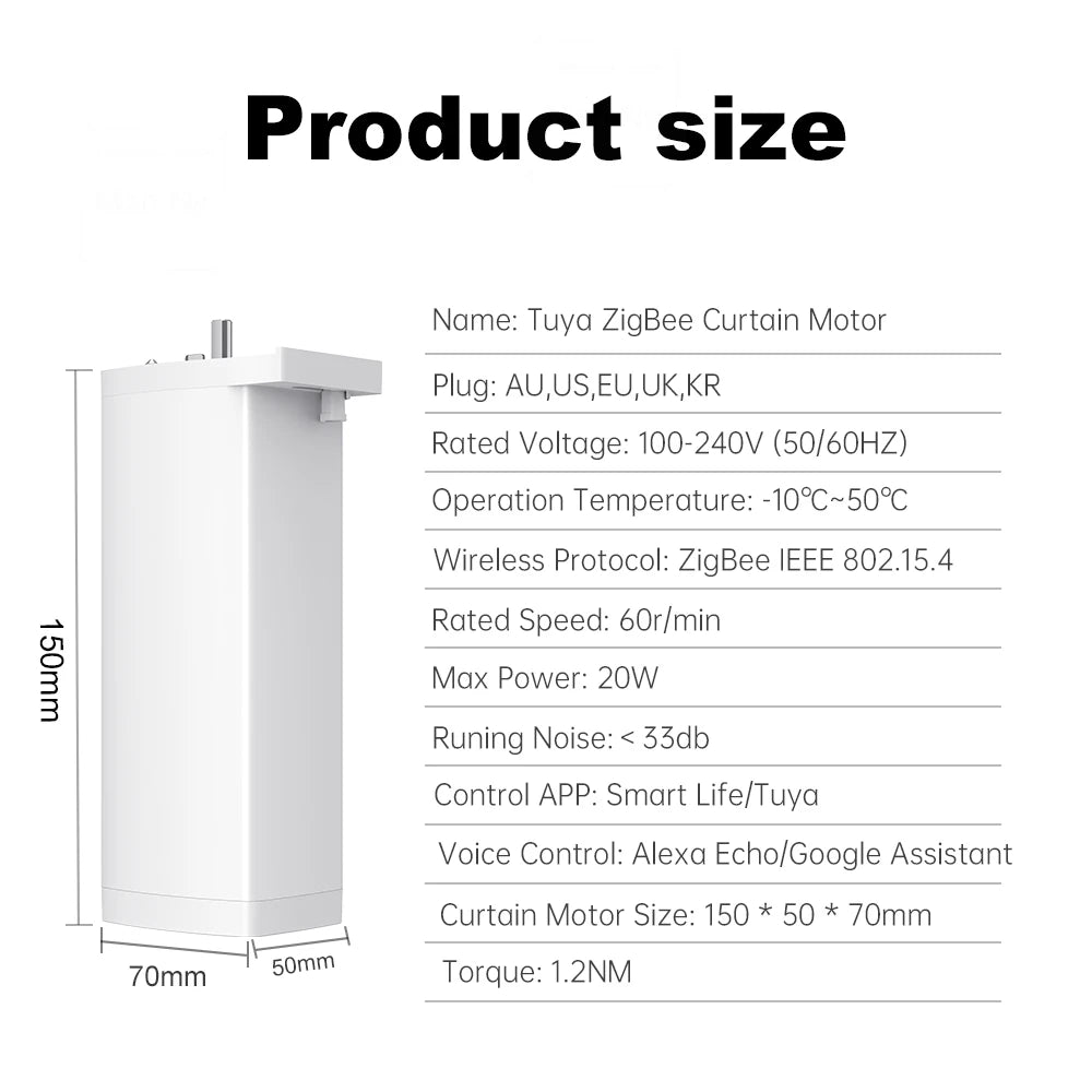 Tuya Smart Zigbee/WiFi Curtain Motor, 155mm Silent Electric Shutter