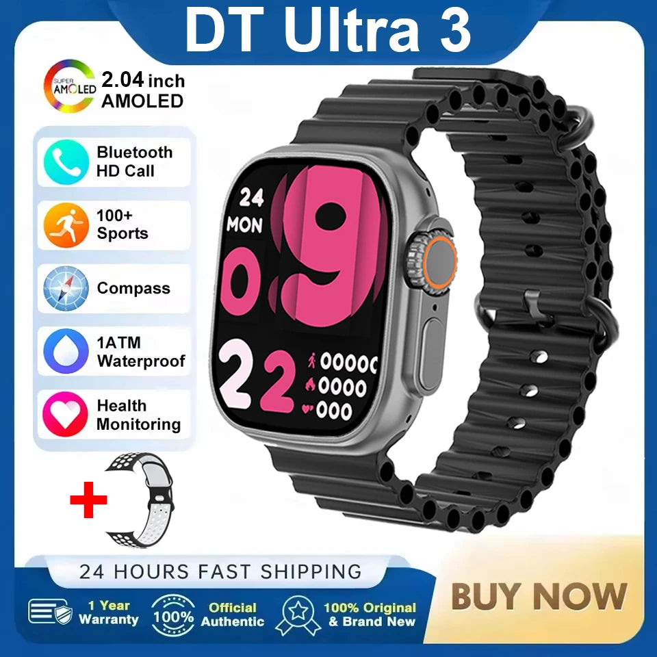 DT Ultra 3 Smartwatch, AMOLED, 4GB Music Player, Bluetooth, AI