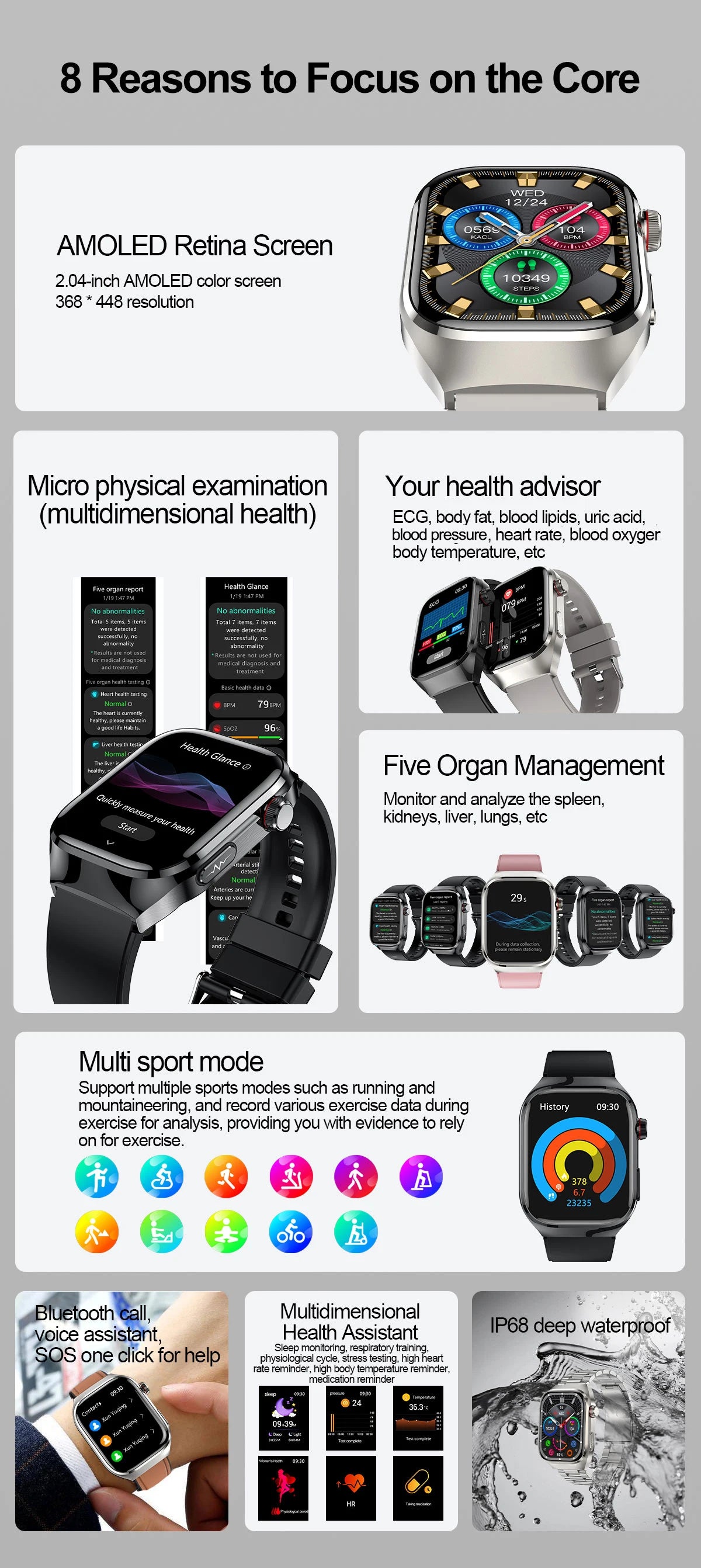 2025 Micro Health Smartwatch for Men, Body & Organ Monitor, Bluetooth Call