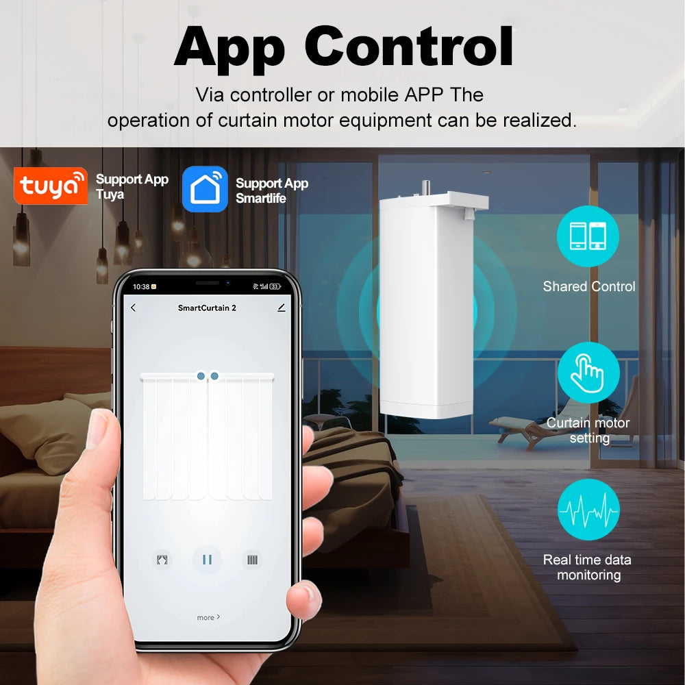 Tuya Smart Zigbee/WiFi Curtain Motor, 155mm Silent Electric Shutter