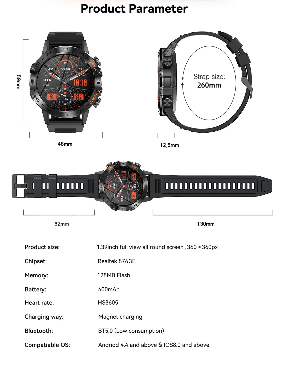 Abelanja Steel Smartwatch, Bluetooth Calling, Fitness Tracker, IP67