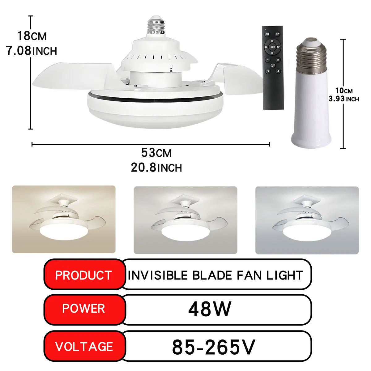 30W LED Ceiling Fan Light, E27, Dimmable with Remote