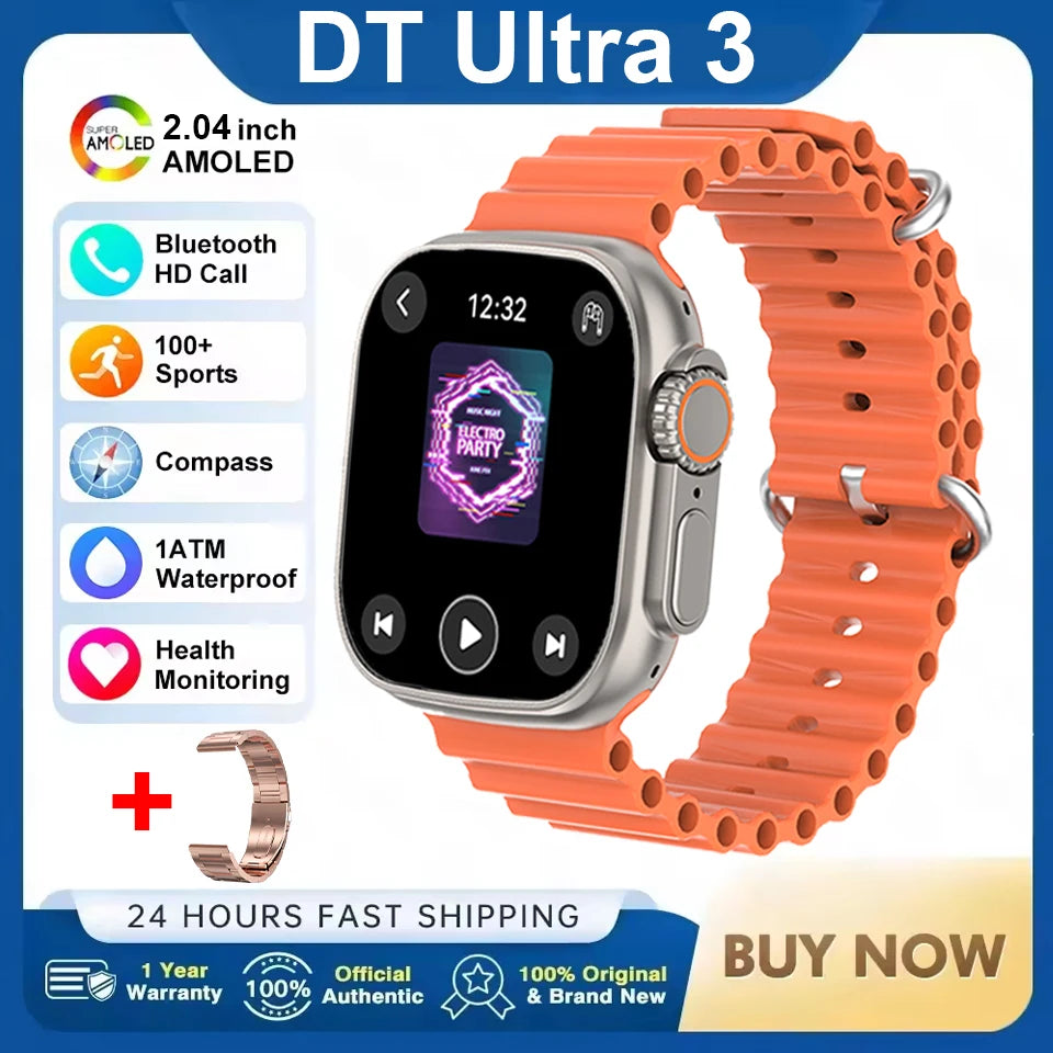 DT Ultra 3 Smartwatch, AMOLED, 4GB Music Player, Bluetooth, AI