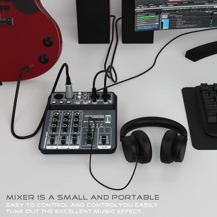 4-Channel USB Audio Mixer, Bluetooth, 48V Phantom Power